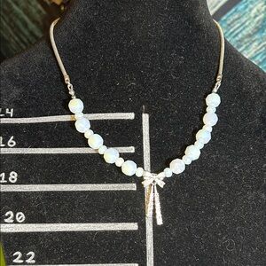 Silver tone and White Beaded Necklace
